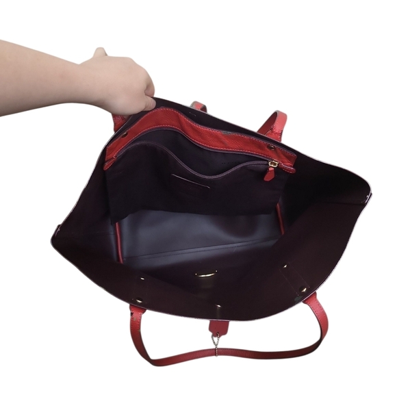 Coach Market Tote 37756 Large Burgundy Polished Pebble Leather Shoulder Bag - Picture 8 of 11